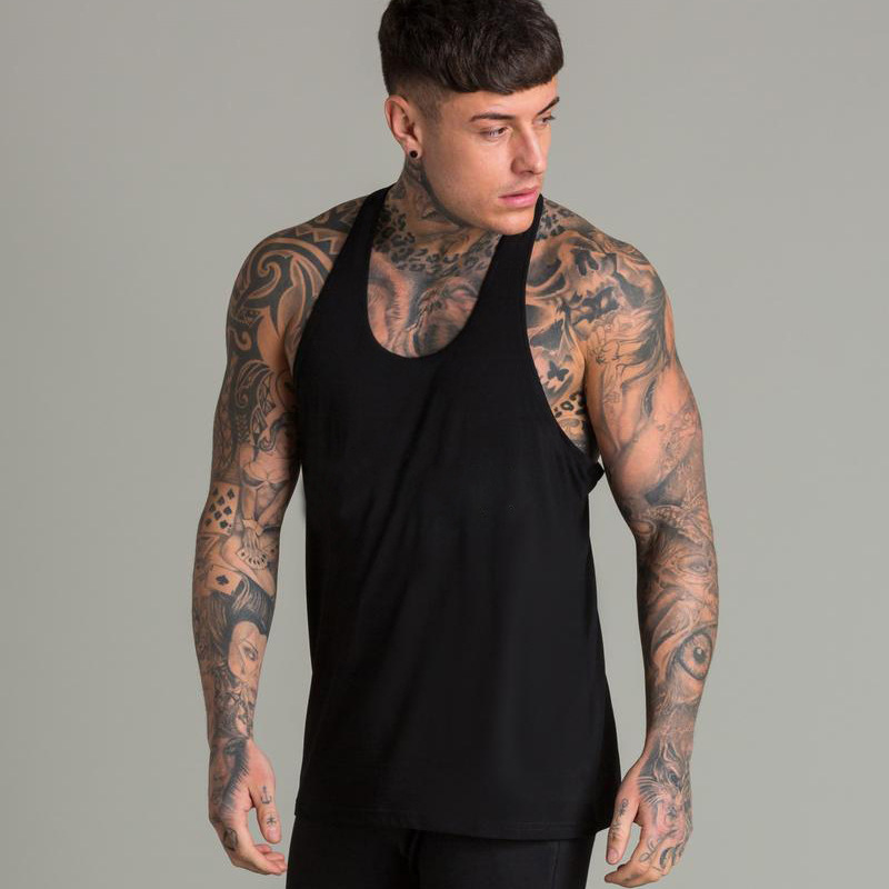 Bodybuilding Men Workout Tank Top Hollow White Black Cotton Vest