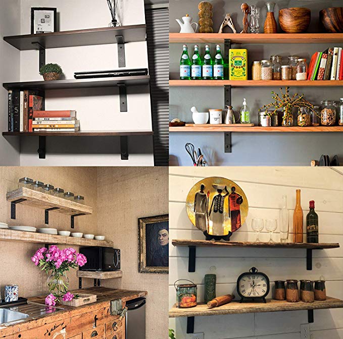 Shelf Brackets Heavy Duty Frosted Black Wall Bracket with Lip for Floating Shelves Rustic Iron Metal Shelf Bracket