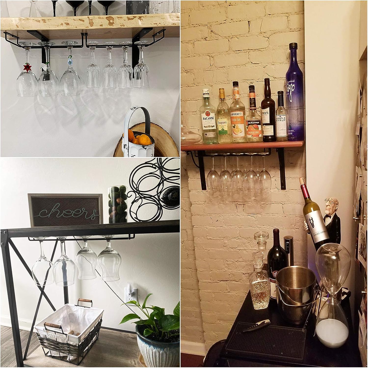 Sample Black 15.8-Inch Long Single Rail Wine Glass Rack Metal Under Cabinet Stemware Storage Holder with Screws