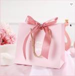 Small Rose Pink CMYK Fancy Gift Paper Bag Packaging Carrier With Ribbon Handles