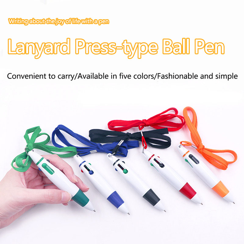Four Color 0.7mm ballpoint pen Convenient Handbook Pen With Hanging Rope