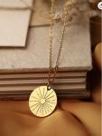 Stainless Steel 14k Gold Necklace Sunflower Engraved Pendant Necklace For Party