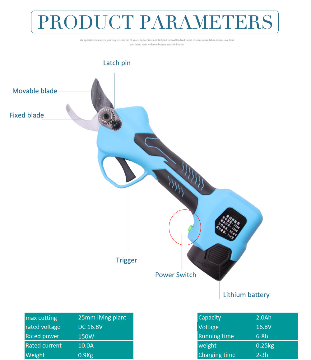 Swansoft 16.8V Cordless Electric Rechargeable Lithium Pruning Shears Secateur Branch Cutter 2.5CM Battery Orchard Pruner