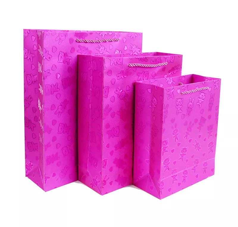 30gsm-160gsm Rose Pink Blue Glitter Gift Bags For Supermarket