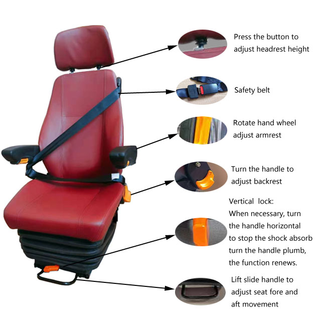 Red Universal Air Suspension Tractor Seat Heavy Equipment Replacement Seats