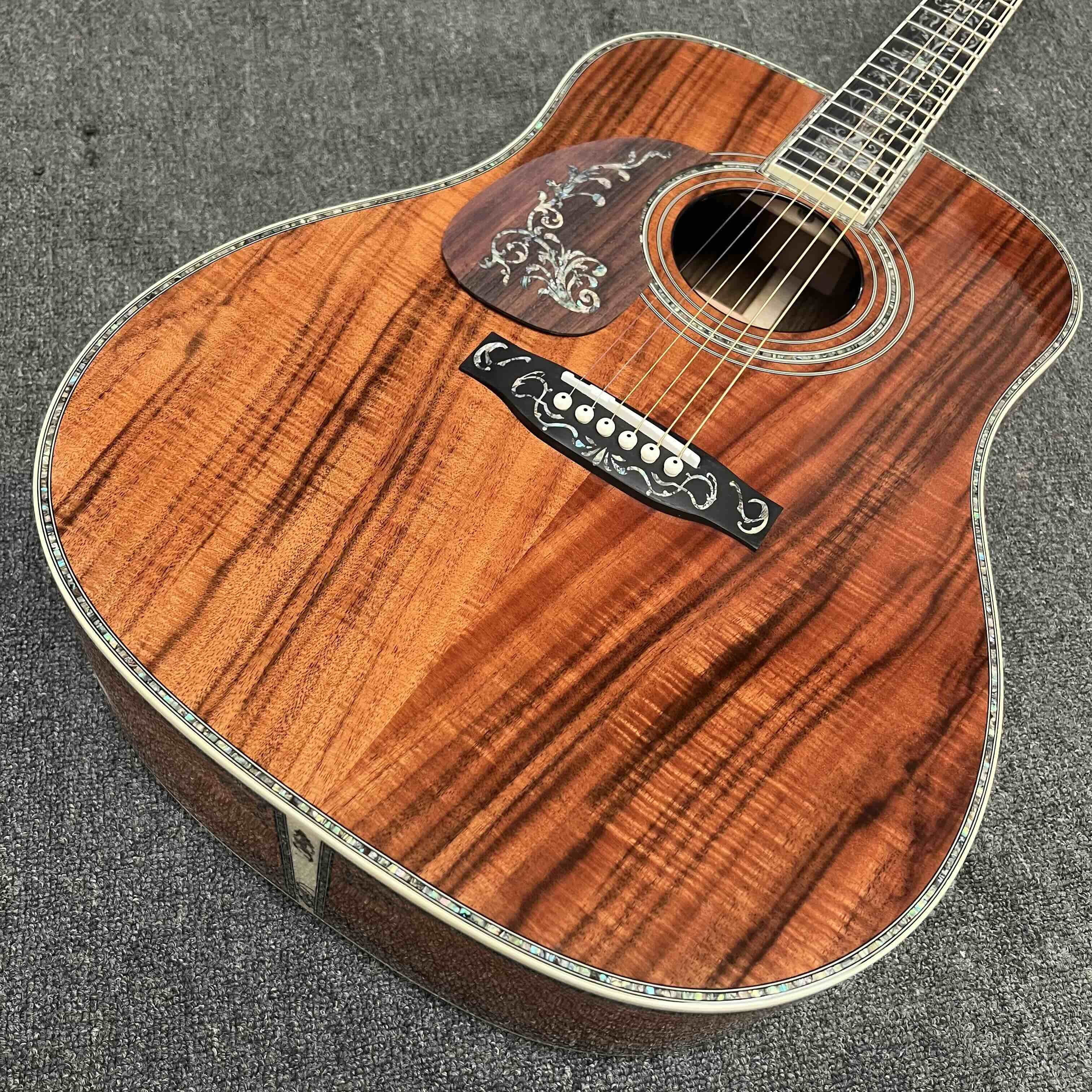 Left Handed D Body Solid Koa Top Acoustic Guitar with KOA Wood Back Side Abalone Binding Life Tree Inlay Deluxe KOA Guitar OEM