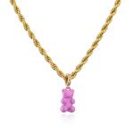 Brass Gold Plated Necklace And Earring Set Drip Oil Cute Teddy Bear Necklace