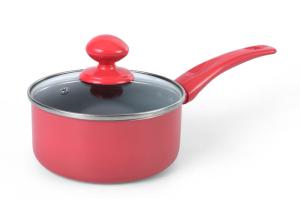 Quality Red Heat Resistant Glass Lid 18cm Aluminum Milk Pan wholesale