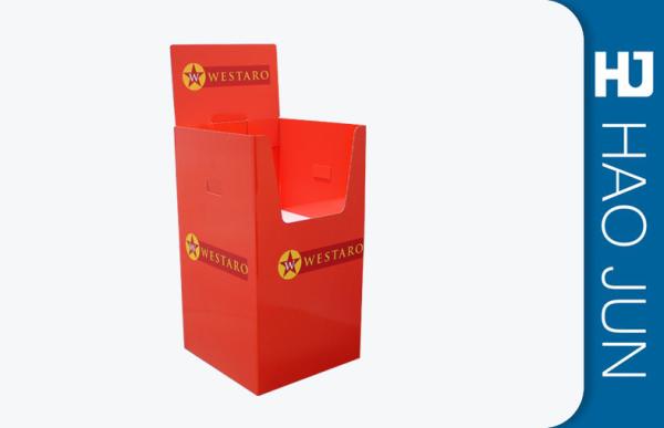 Supermarket Sale Promotion Cardboard Display Stands For Clothing In Red Color