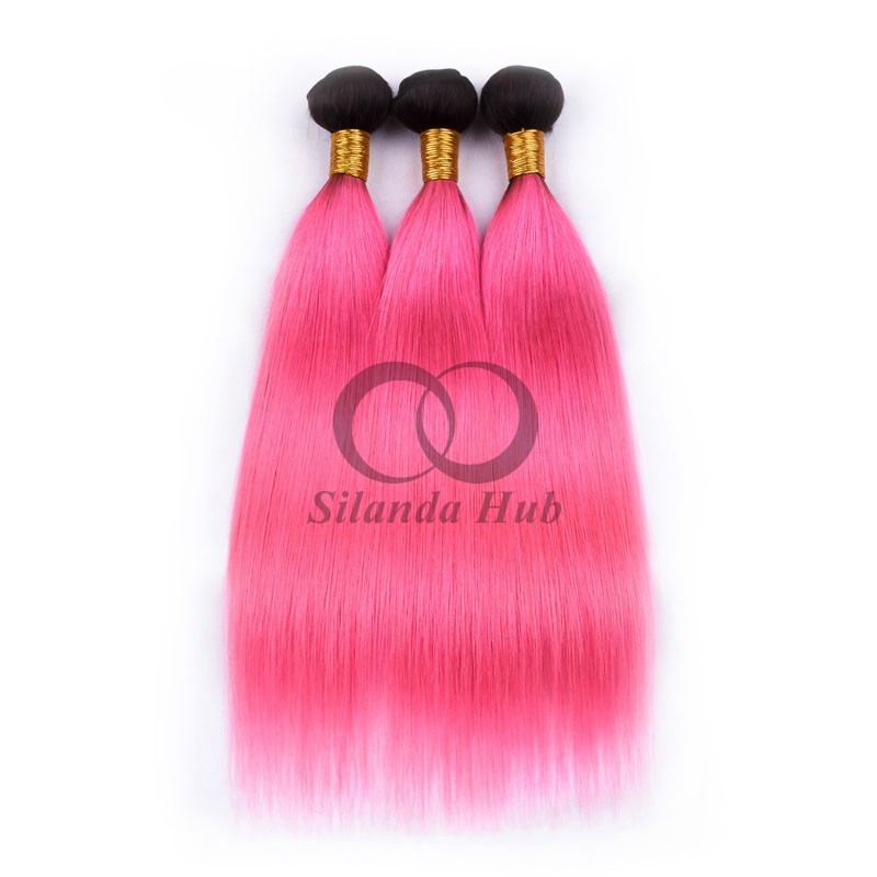 #T1B/Pink Straight Remy Human Hair Bundles Sew In Weave Bundles Brazilian Bundle Deals