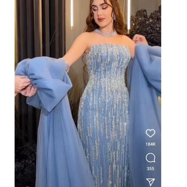 Turkey high quality luxury bridal heavy handmade beads lace for dress sky blue