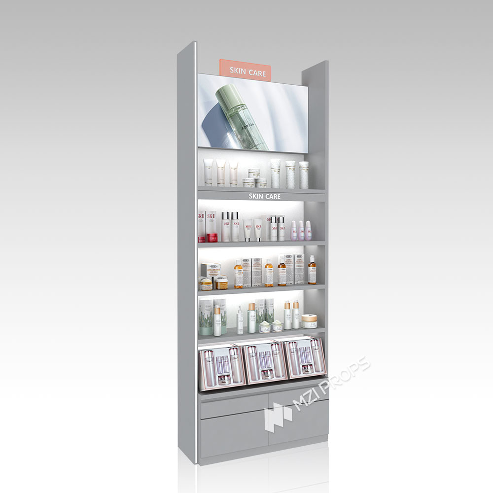 YHeS-P11 10*10 Mirror Stainless Steel Tube Skincare Display Rack for High-End Stores