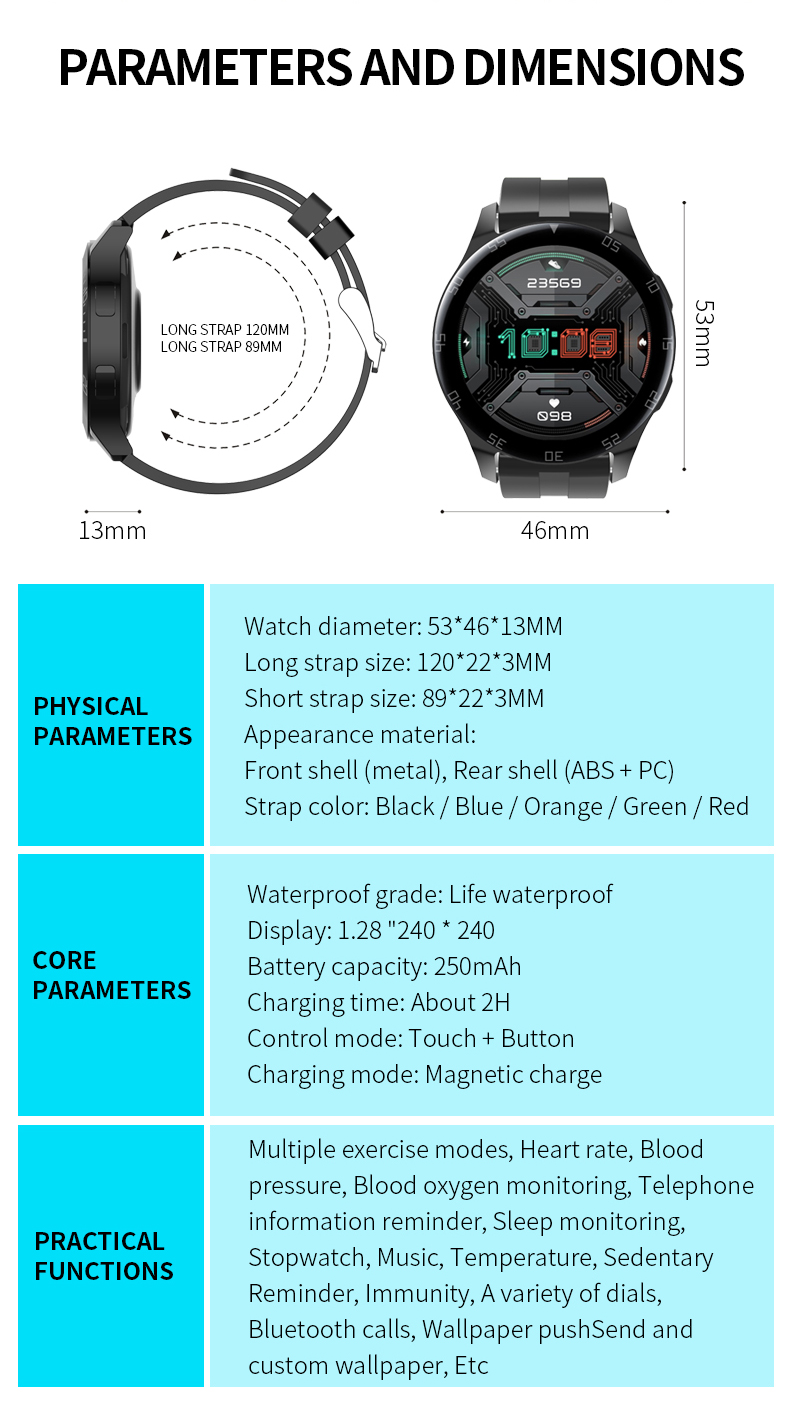 Digital 1.28inch Custom Smart Watch Heart Rate Blood Sugar Watch