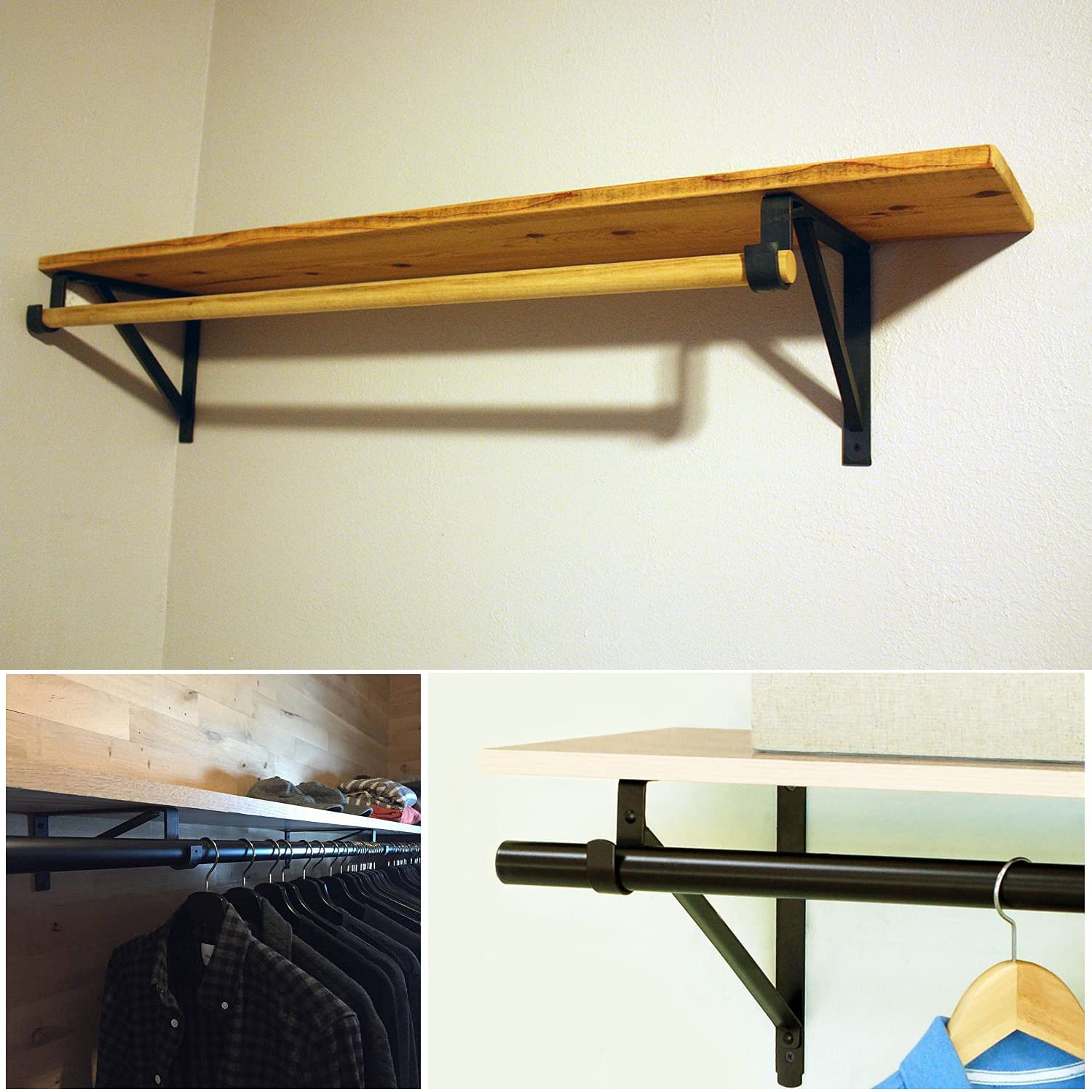 15*9inch Wall Mounted Shelf Brackets Clothes Hanger Pole Closet Rod Support Bracket