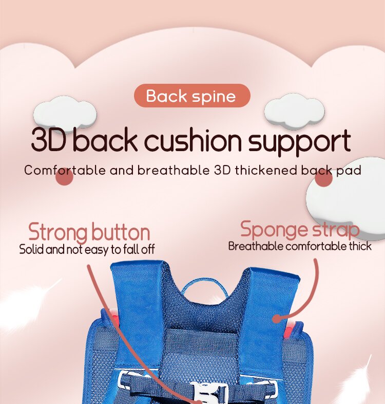 Pink Blue School Kids Backpack Zipper Pouch Waterproof Childrens Schoolbag