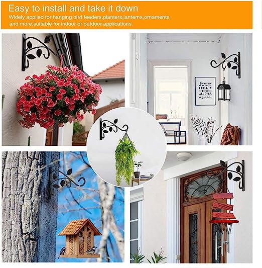Rust-Resistant Plant Hanger Hook 12 Inch Black Iron Wall Mount Bracket for Hanging Plants