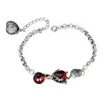 925 Sterling Silver Synthetic Garnet Fox Charm Link Bracelets(B20180411084)