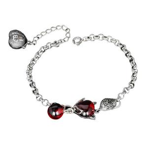 Quality 925 Sterling Silver Synthetic Garnet Fox Charm Link Bracelets(B20180411084) wholesale
