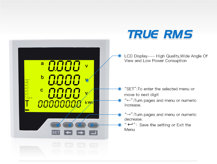 Three Phase LCD display Multifunction Power Meter with RS485 Communication Port