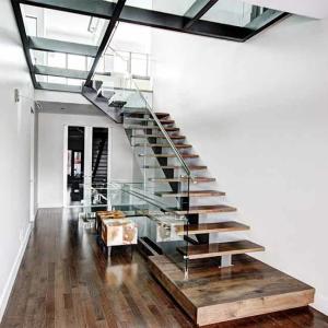 Quality American Standard Stair Single Mono Steel Beam Steel Glass Railing Wood Step Stair wholesale