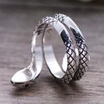 Snake Style Simulated Garnet Eyes Scale Serpent Ring 925 Sterling Silver Band