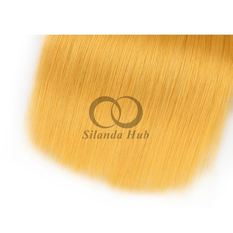 Yellow Straight Remy Human Hair Bundles Sew In Weave Bundles Brazilian Bundle Deals
