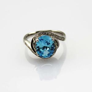 Quality Women Jewelry 8mmx10mm Oval Blue Topaz Cubic Zircon Sterling Silver Ring (R188) wholesale