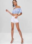 Apparel Womens Striped Off Shoulder Cropped Top