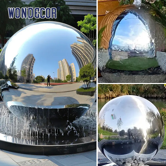 Large Forged Metal Stainless Steel Garden Sculptures Geometric Spherical Fountain