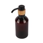 Amber Slanted Shoulder PET Bottle Natural Bamboo Long Nozzle Lotion Pump 7oz