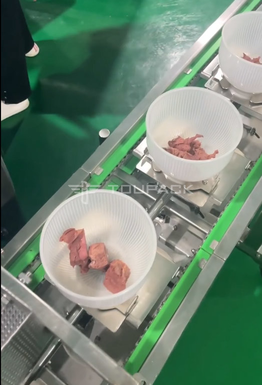 Rotary Vacuum Bag Packaging Machine Beef Cubes Weighing And Packaging System Multihead Weigher