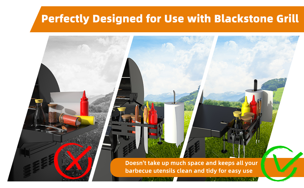 Clamp Mount 28"/36" Upgraded Grill Griddle Caddy with Paper Towel Holder Knife Rack