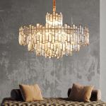 Luxury Dining Room Oval E14 Led Pendant Lights Plate Gold Steel Glass Chandelier