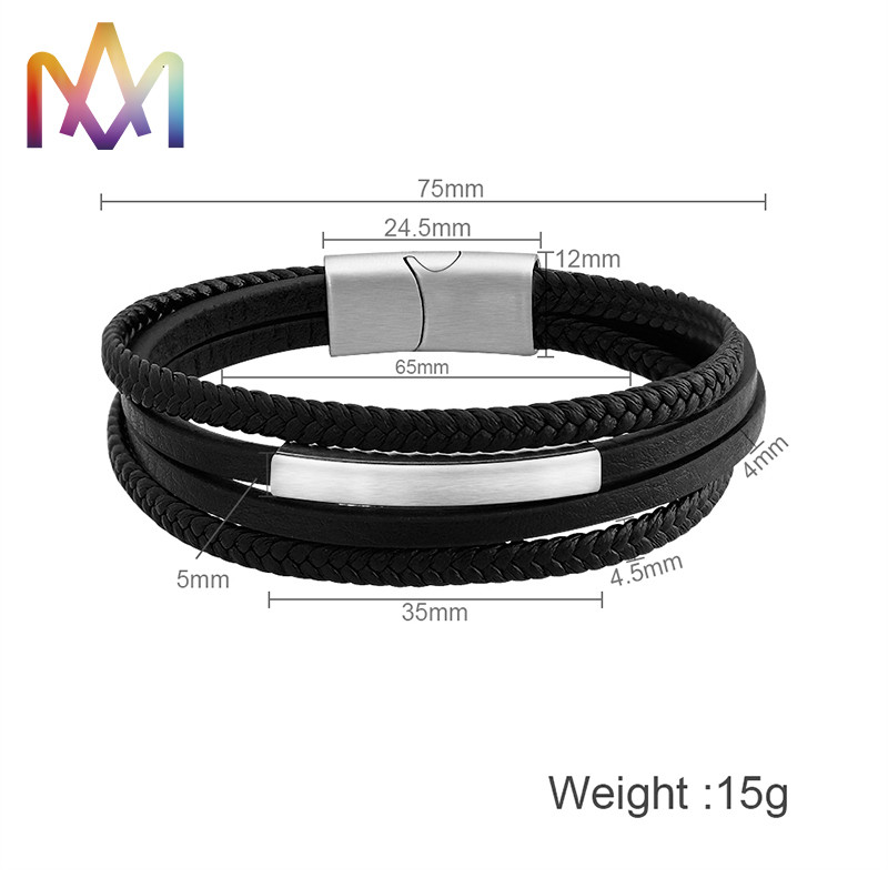 Hypoallergenic 65MM Engraved Mens Leather Bracelets