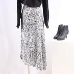 Snow Black Art Print Tencel Satin Ladies Maxi Skirts