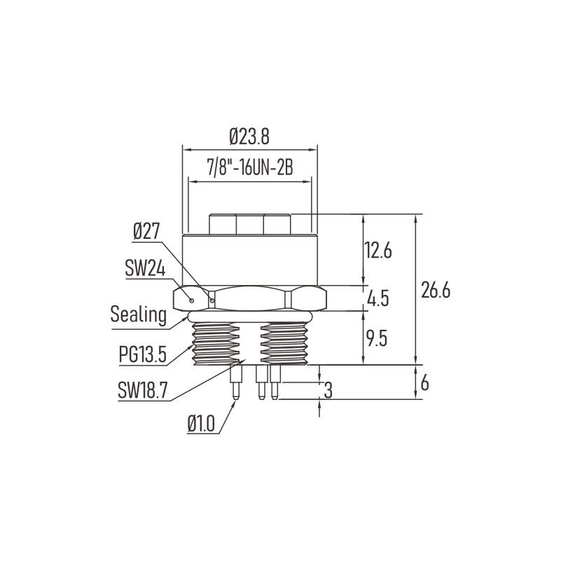 8a 300v 7/8" Front Panel Mini Change Connectors Rear Side Fastening With Pcb Contacts