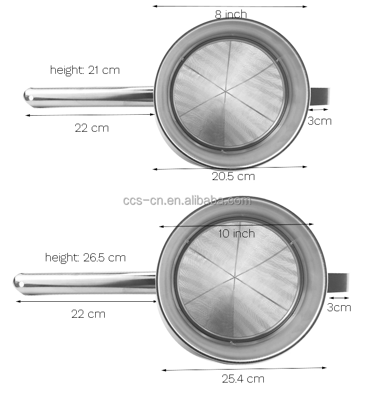 10 inch stainless steel commercial large food colander china cup chinois mesh strainer reinforced bouillon strainer