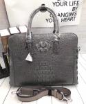 Genuine Crocodile Skin Men's Gray Laptop Briefcase Handbag Authentic Real