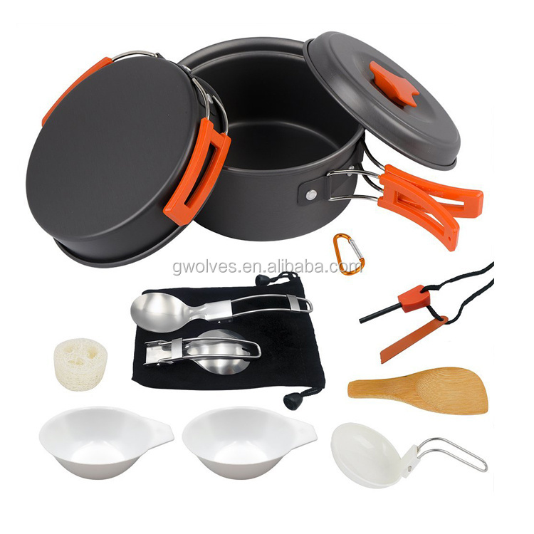 Outdoor Kitchen Lightweight Backpacking Camping Pot Set Non-Stick Camping Cookware
