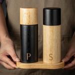 Home Kitchen Wooden Salt and Pepper Mill Set for Gourmet Cooking 7-Inch Ceramic