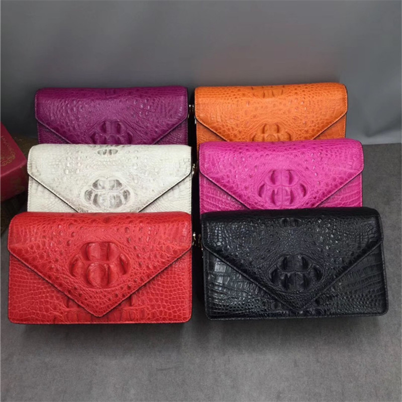 Exotic Alligator Skin Women Small Clutch Bag Genuine Crocodile Leather Female Envelop Purse Lady Cross Shoulder Bag