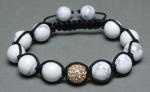 Adjustable Shamballa Bracelet, Howlite Rounds & Crystal Rhinestone Ball
