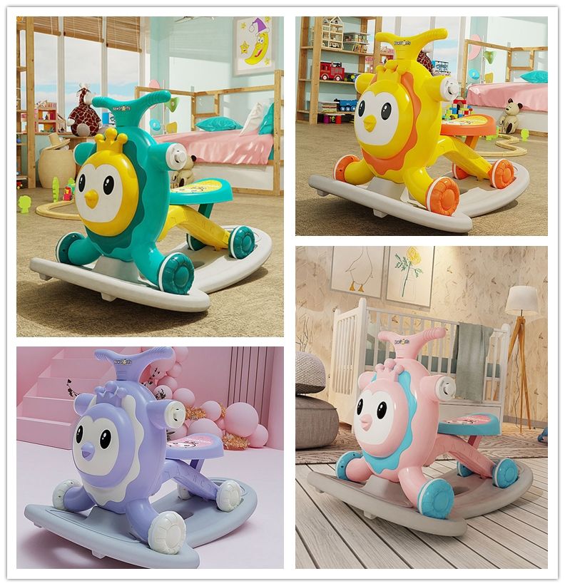 Multifunction Children's Pink Scooter with Walker Function and Shake a Horse Design