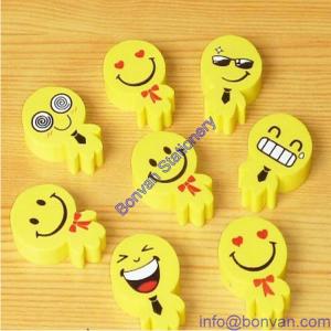 Quality smile face injected eraser, kids funny promotional extruded eraser wholesale