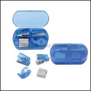 Quality printed logo Eco Abs multifunctional stationery set stapler punch adhesive tape staples wholesale