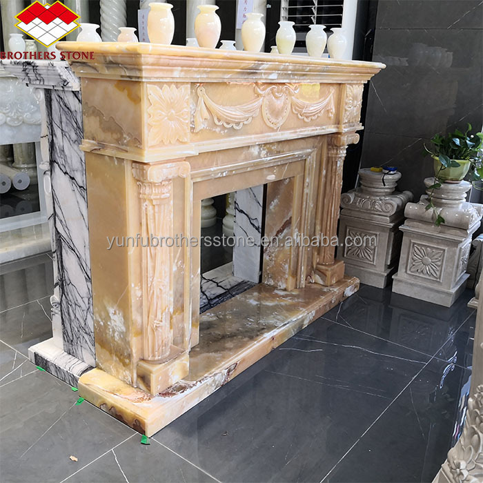 Villa Living Room Fireplace Surrounds Modern Indoor Marble Stone Fireplaces Customized
