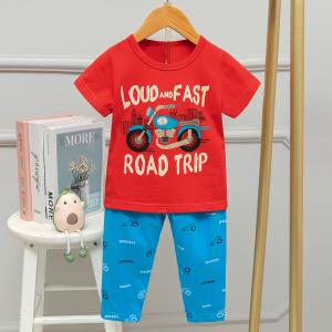 Quality Motorcycle Kids Sleeping Suits / Childrens Red Pyjamas skin friendly short sleeve wholesale