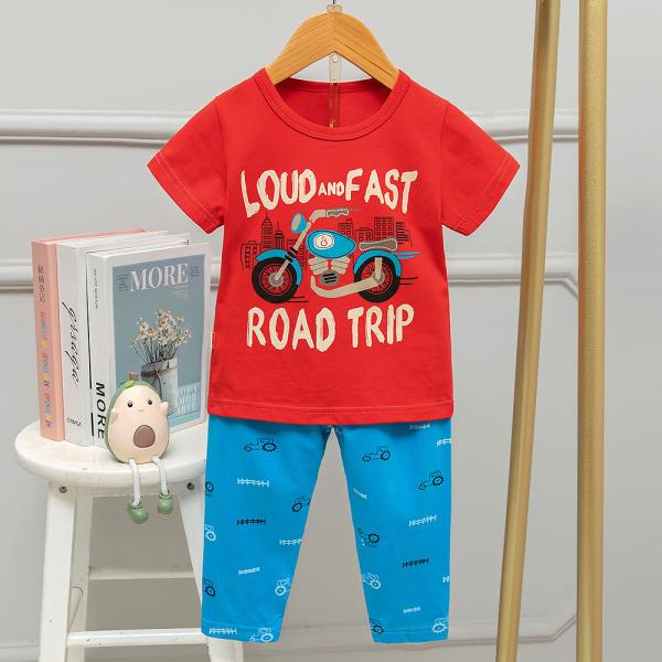 Motorcycle Kids Sleeping Suits / Childrens Red Pyjamas skin friendly short