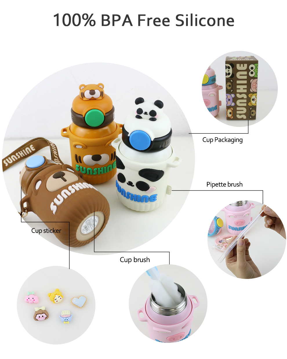 550ml Animal Stainless Steel Thermos Bottle With Silicone Cover