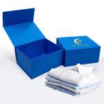 Custom Clothing Luxury Rigid Box with Gold Foil Stamping and Blue Magnetic